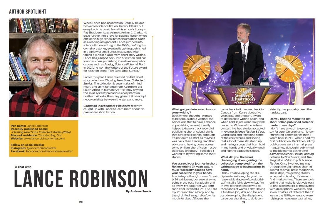Canadian Independent Publishers magazine - interview with Lance Robinson, science fiction writer